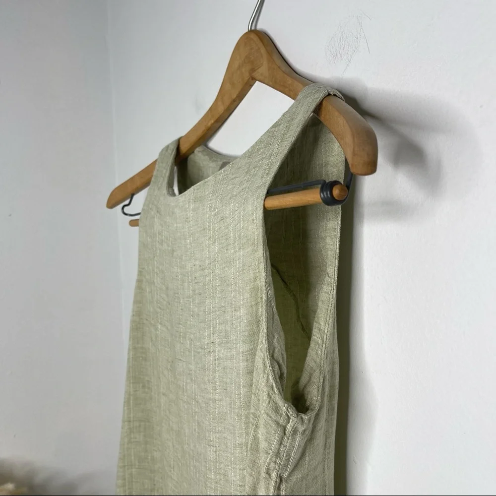 Flax Light Sage Green Linen Shift Dress